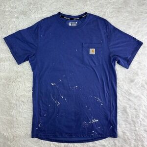 Carhartt Force‎ Shirt Men’s Glass Blue Relaxed Short Sleeve Pocket Size M Paint